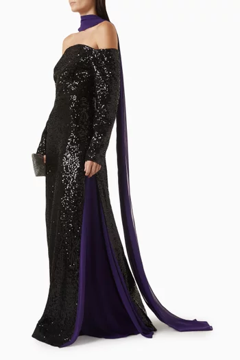 Sequin Off-shoulder Scarf Dress
