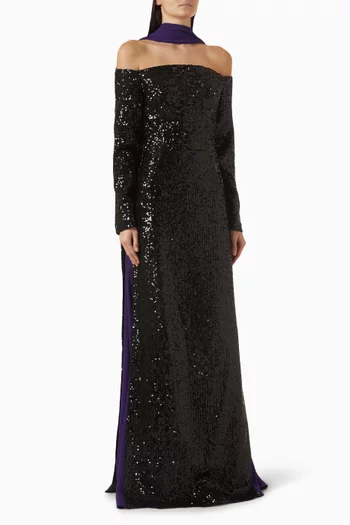 Sequin Off-shoulder Scarf Dress
