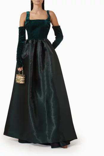 Square-neck Gown in Velvet & Satin