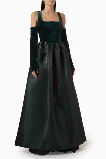 Square-neck Gown in Velvet & Satin