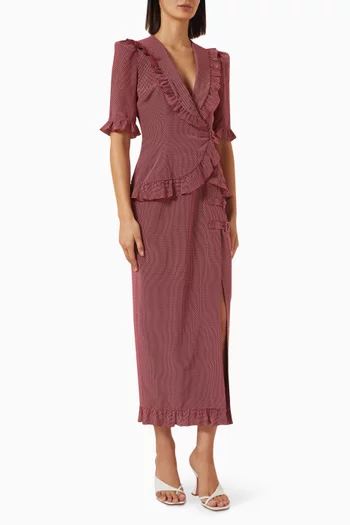 Ruffle Midi Dress in Silk Crepe De Chine