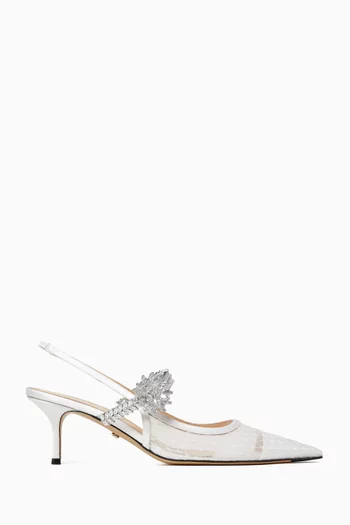 Lotus Flower 65 Crystal Slingback Pumps in Mesh