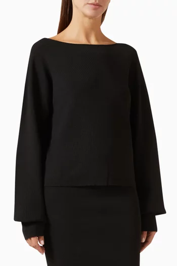 Modern Crop Boat-neck Sweater in Rib-knit