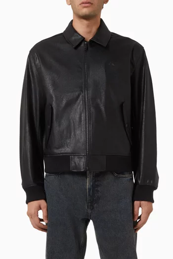 Zip Bomber Jacket in Faux Leather