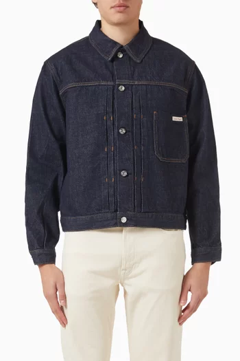 Pleated Trucker Jacket in Denim
