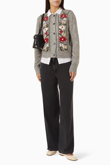 Millie Floral Cardigan in Wool-blend