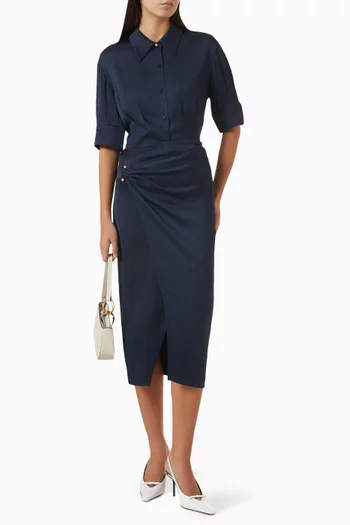 Holly Draped Midi Skirt in Double Crepe Seersucker