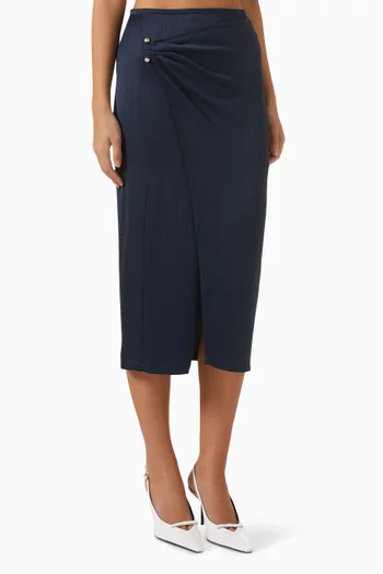 Holly Draped Midi Skirt in Double Crepe Seersucker