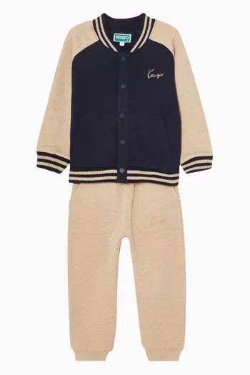 Colour-block Bomber Jacket & Pants Set