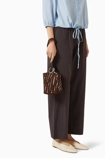 Mini Halo Embellished Bucket Bag in Suede