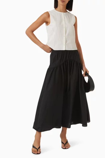 Yoke Circle Midi Skirt in Cotton
