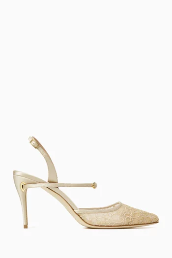 Vittoria 85 Slingback Pumps in Lace & Satin