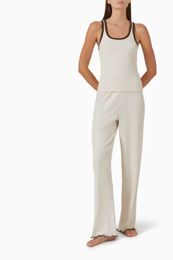 Contrast-trim Tank Top in Pointelle Cotton-knit