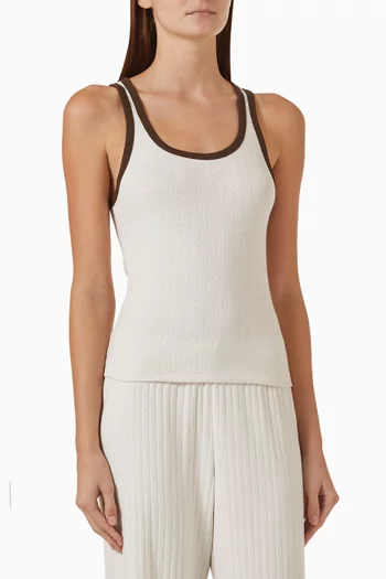 Contrast-trim Tank Top in Pointelle Cotton-knit
