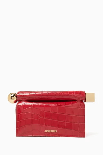 Medium La Pochette Rond Carré Clutch in Croc-embossed Leather