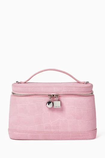 Le Petit Vanity Top Handle Bag in Croc-embossed Suede