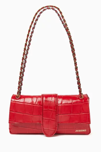 Small Le Bambino Chaîne Shoulder Bag in Croc-embossed Leather