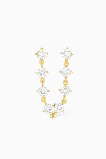 Prong Set Double Chain Single Stud Earring in 14kt Yellow Gold
