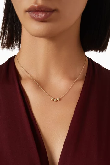 Triple Gold & Diamond Mini Cherry Blossom Necklace in 14kt Yellow Gold