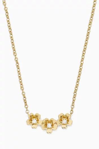 Triple Gold & Diamond Mini Cherry Blossom Necklace in 14kt Yellow Gold