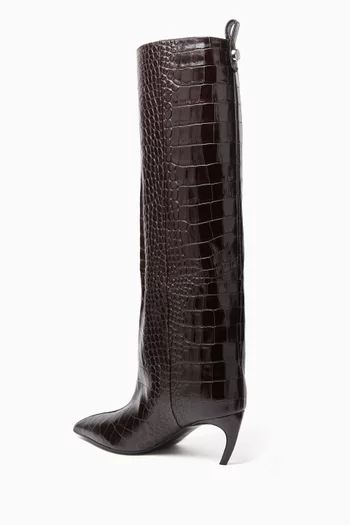 Lea 65 Knee Boots in Croc-embossed Leather