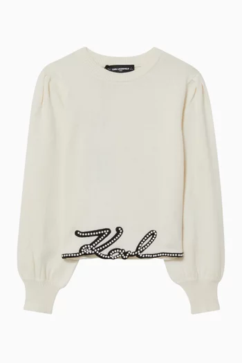 Embellished Logo Sweater in Cashmere-blend