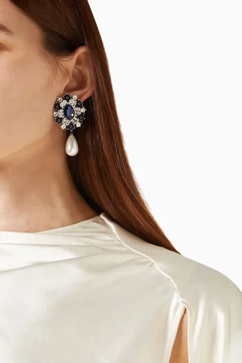 Crystal Pearl Droplet Earrings in Brass