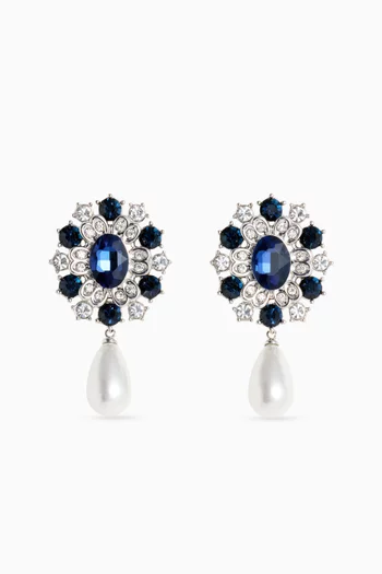 Crystal Pearl Droplet Earrings in Brass