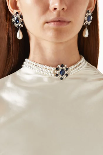 Crystal Pearl Choker in Brass