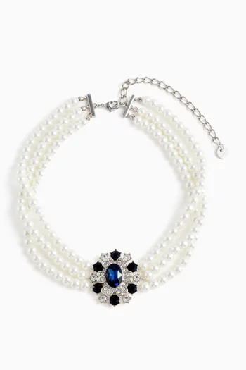 Crystal Pearl Choker in Brass