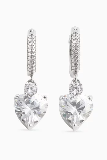 Heart Crystal Drop Earrings in Platinum-plated Brass