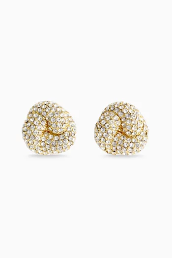Knot Crystal Stud Earrings in Gold-plated Brass