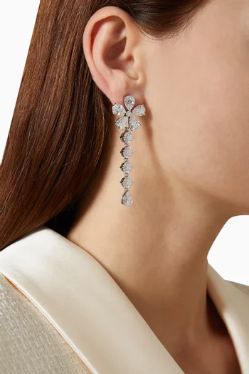 Flower Crystal Drop Earrings in Platinum-plated Brass