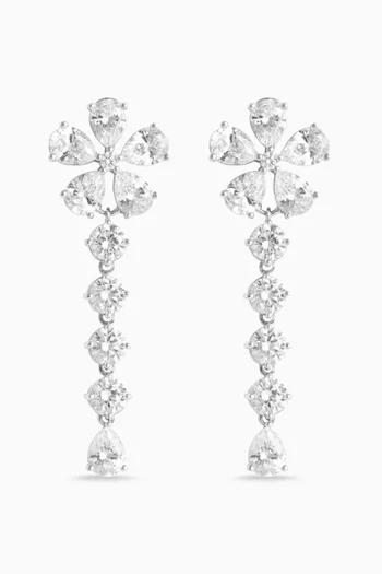 Flower Crystal Drop Earrings in Platinum-plated Brass