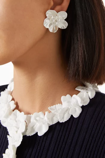 Pearl Flower Earrings in Brass
