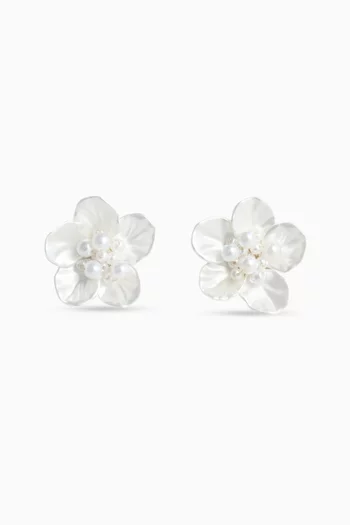 Pearl Flower Earrings in Brass