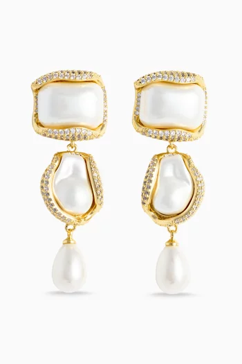 Pearl Drop Earrings in Gold-plated Brass