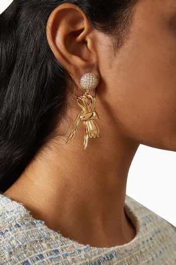 Bow Crystal Drop Earrings in Gold-plated Brass