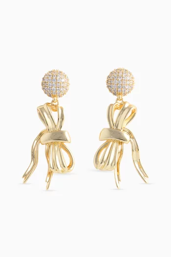Bow Crystal Drop Earrings in Gold-plated Brass