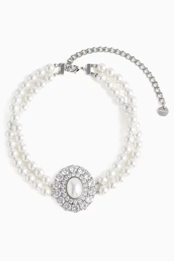 Pearl & Crystal Choker Necklace in Platinum-plated Brass