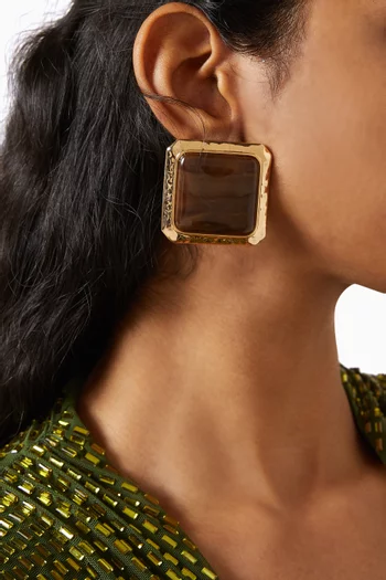 Square Enamel Stud Earrings in Gold-plated Brass