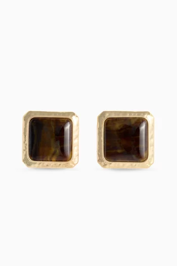 Square Enamel Stud Earrings in Gold-plated Brass