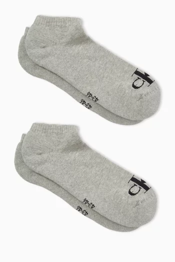 Monogram Ankle Socks in Soft Cotton Stretch , Set of 2