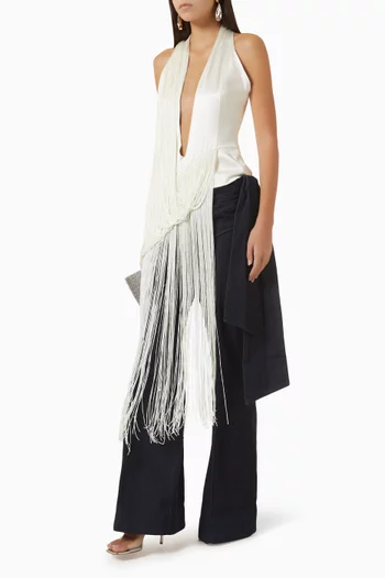 Storkie Tasselled Halter Top in Silk-satin