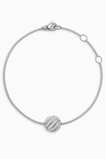 Sculpted Cable Center Station Diamond Chain Bracelet in Sterling Silver