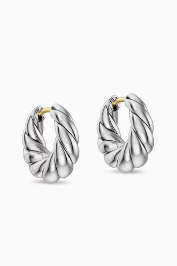 Sculpted Cable Tapered Hoop Earrings in Sterling Silver