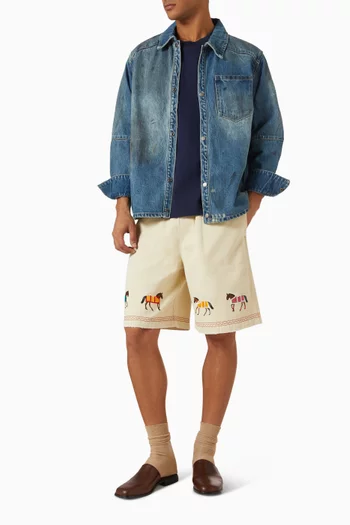 Embroidered Horse Shorts in Cotton