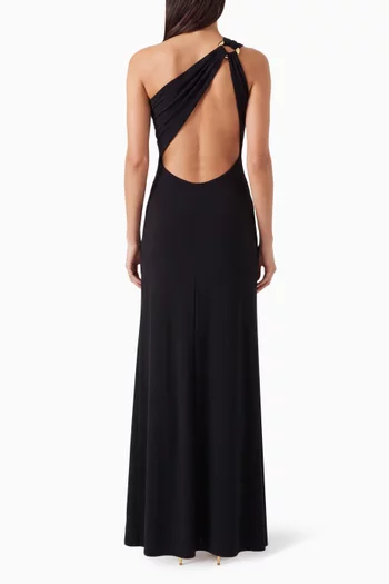 Asymmetric Ruched Teardrop Detail Maxi Dress