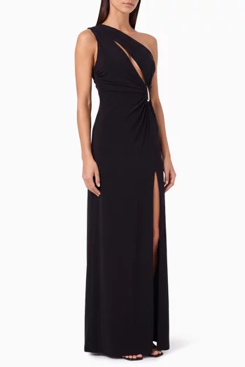 Asymmetric Ruched Teardrop Detail Maxi Dress