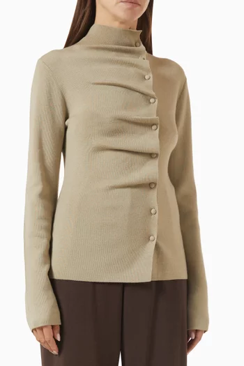 Pleated High-neck Top in Wool